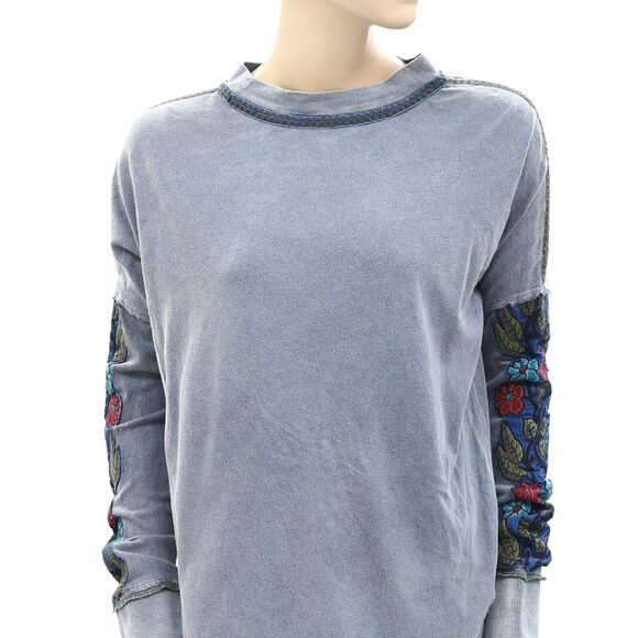 Free People We The Free Floral Embroidered Tunic Top Long Sleeve Cotton S 258476 - Picture 2 of 6